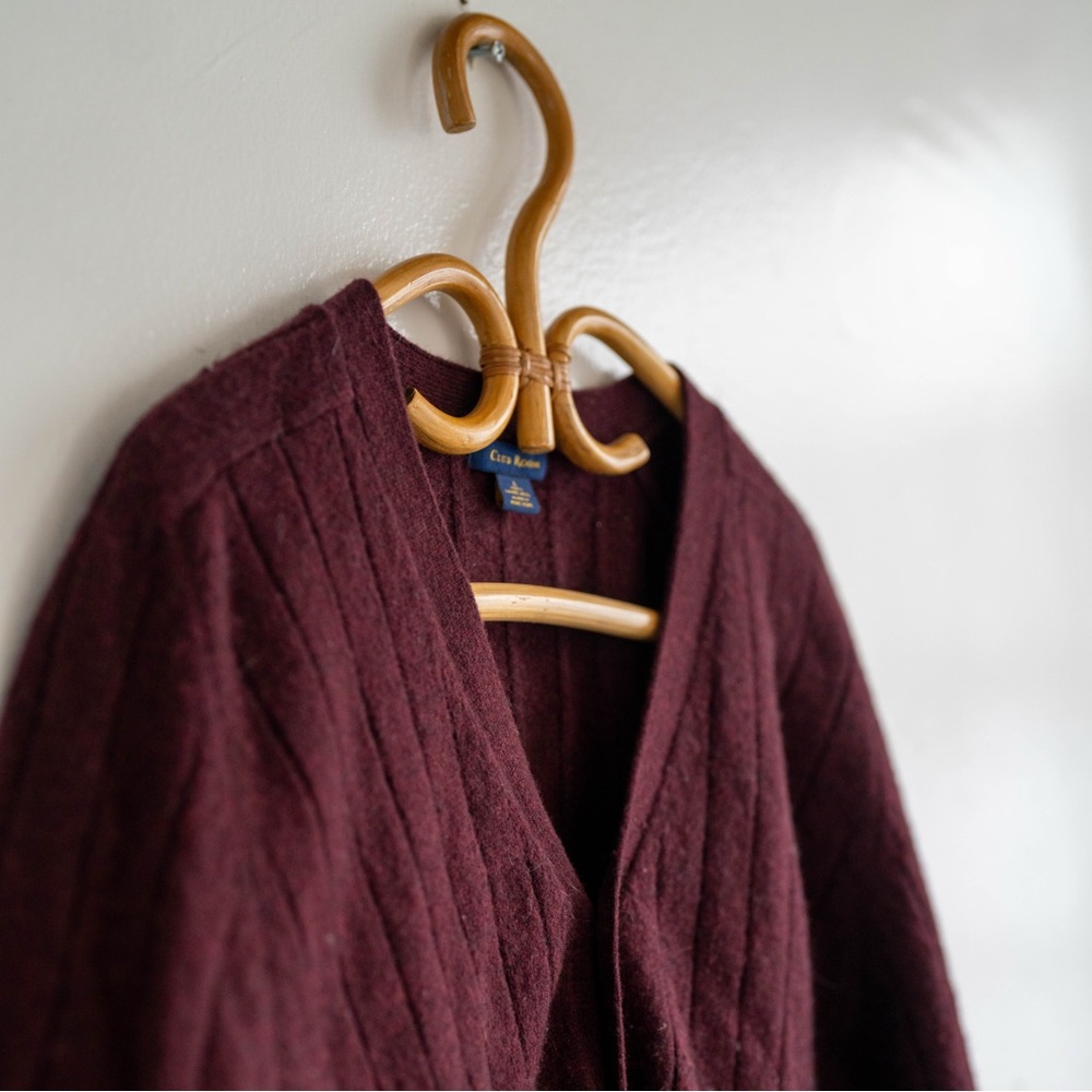 Club Room Burgundy Ribbed Cardigan | V-Neck Button Front | Classic Fit